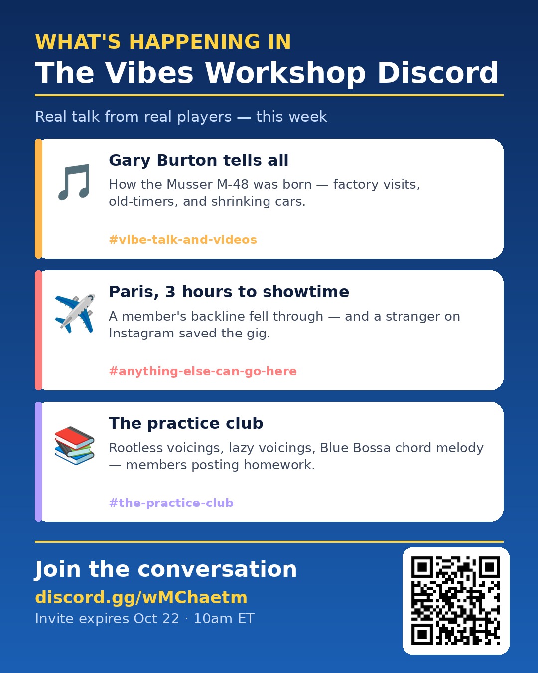 What's happening in the Vibes Workshop Discord poster